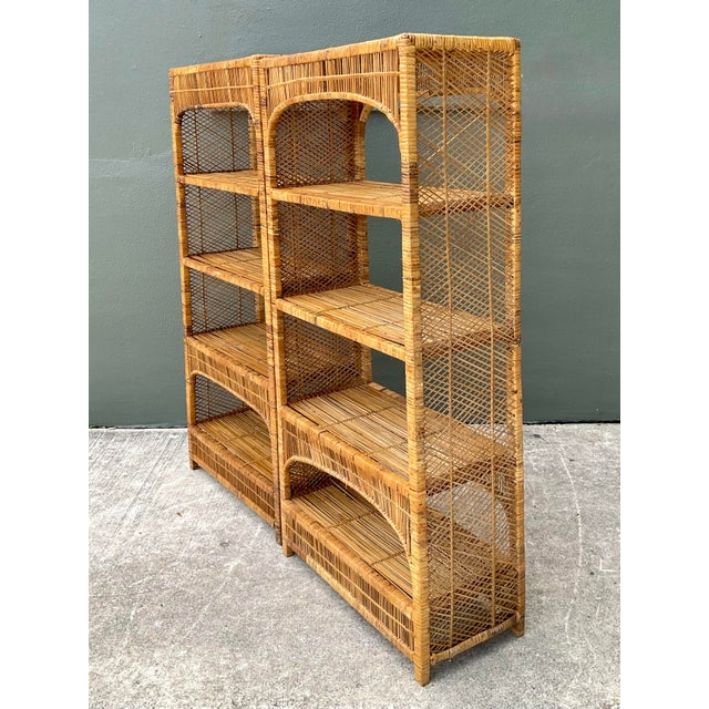Wood Vintage Woven Rattan Low Etagere - Set of 2 For Sale - Image 7 of 12