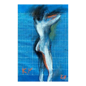 1968 Katherine Yares Female Nude From the Rear Pastel Drawing