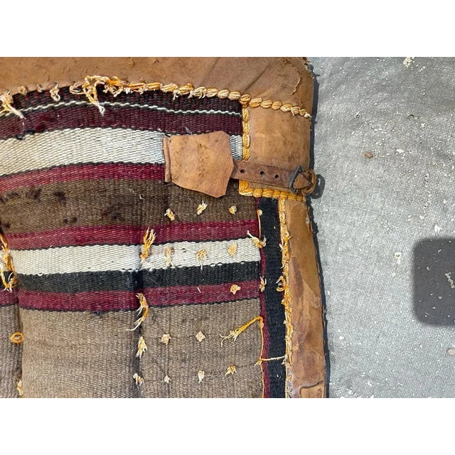 Late 19th Century Vintage Antique Leather Camel Saddle – Textile Detail Decor Piece For Sale - Image 5 of 10