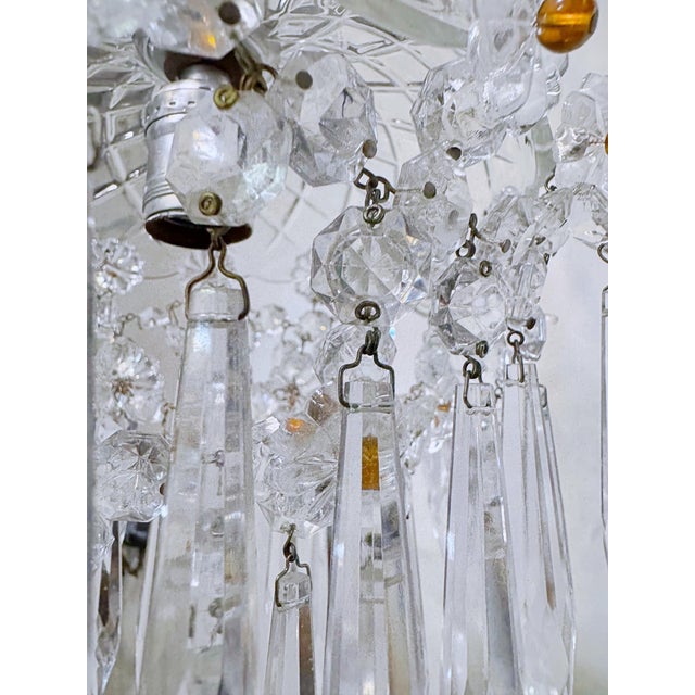 Amber Vintage Crystal Basket Chandelier With Pressed Flower Swags & Amber Beads For Sale - Image 8 of 10