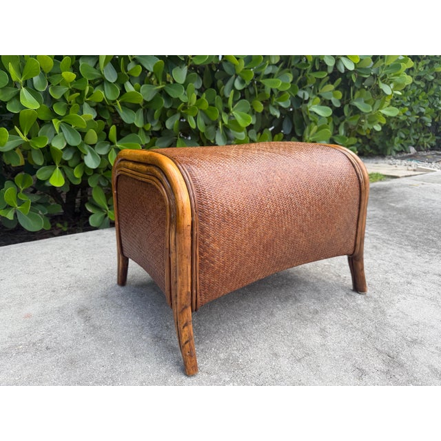 Brown Vintage Organic Modern Barrel Form Rattan Ottoman For Sale - Image 8 of 12
