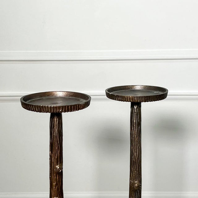 Modern 20th Century Bronze Faux Bois Candlesticks in the style of Maison Bagues - A Pair For Sale - Image 3 of 5