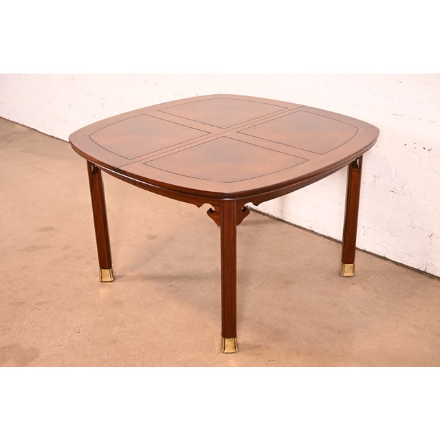 Brown Henredon Mid-Century Modern Hollywood Regency Chinoiserie Walnut and Burl Wood Extension Dining Table | Newly Refinished For Sale - Image 8 of 13