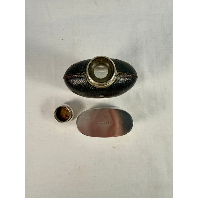 English Antique, English, Leather, Glass, and Silverplate Hip Flask For Sale - Image 3 of 6