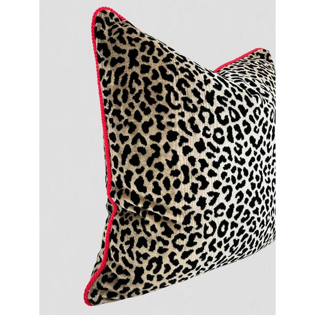Contemporary Leopard Velvet Red Cord Pillows- a Pair For Sale - Image 3 of 4