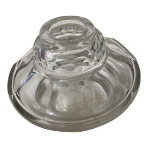 Petite Antique Squared Form Pressed Glass Inkwell With Curved Facets
