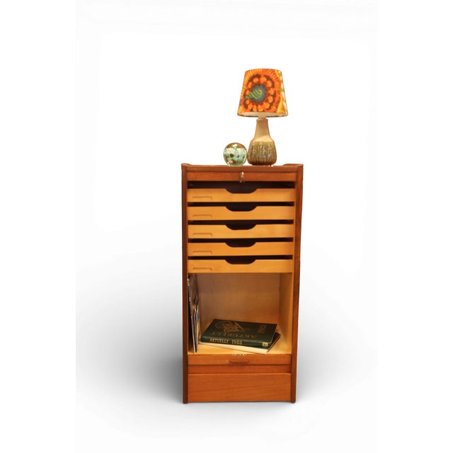 Wood Danish Teak Filing Cabinet with Louvered Door, 1960s For Sale - Image 7 of 14