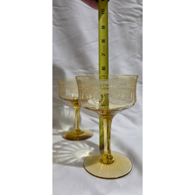 Vintage Yellow Depression Glass Champagne Coupes or Sherbet Glasses Set of Five For Sale In Washington DC - Image 6 of 7