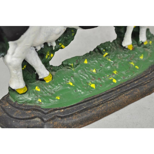 Antique Black and White Dairy Cow Cast Iron Painted Large Figural Door Stop For Sale In Philadelphia - Image 6 of 9