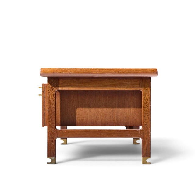 Mid 20th Century Kofod Larsen for Selig Megiddo Queen of Sheba African Wenge Wood and Brass Executive Desk For Sale - Image 5 of 9