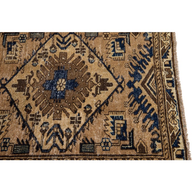 Mid 20th Century Mid 20th Century Vintage Persian Distressed Brown Handmade Medallion Wool Rug For Sale - Image 5 of 9