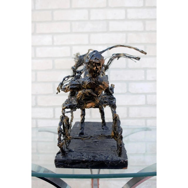 Vintage Paco Valle Horse and Rider Wireframe Brutalist Sculpture, Signed This dynamic sculpture is an exquisite example of...