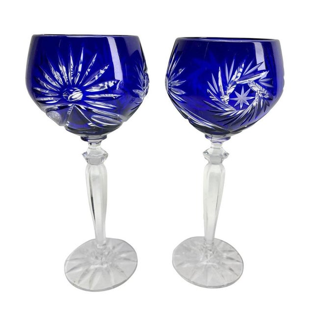 Cobalt Stem Glasses in Crystal, 1950, Set of 6 For Sale - Image 6 of 16
