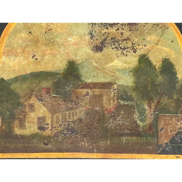 18th/19th Century Hand Painted and Artisan Formed Tole Tray - Large Size - New England Village Imagery For Sale - Image 6 of 9