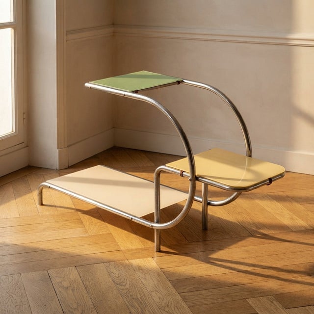 Metal Mid-Century Bauhaus Plant Stand in Chrome-Plated Steel and Glass by Emile Guyot, Former Czechoslovakia, 1950s For Sale - Image 7 of 7