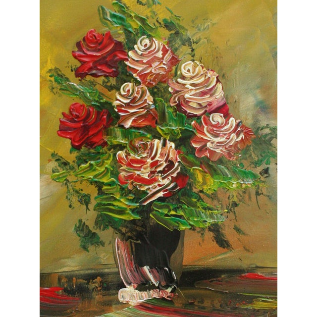 Contemporary Red Roses, Late 20th Century Impasto Floral Still-Life, Record Breaking Artist by Morris Katz For Sale - Image 3 of 5