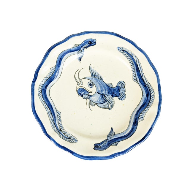 Fine set of 12 hand painted dishes by Giuseppe Mazzotti with a marine subject: there are 2 decorative motifs, each...