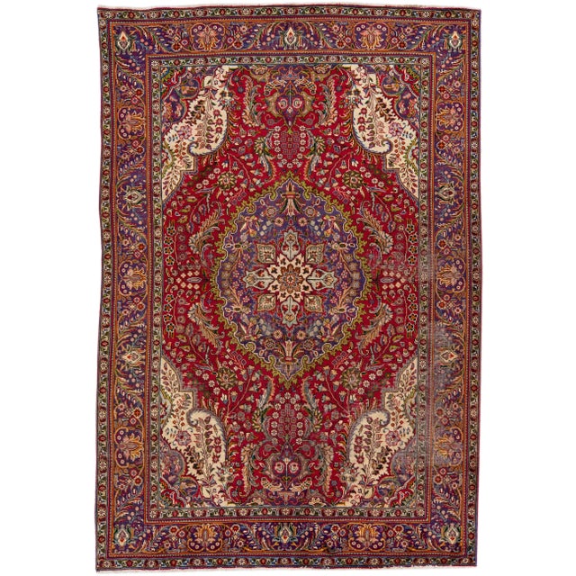 Textile 1960s Vintage Persian Tabriz Handmade Medallion Red Wool Rug For Sale - Image 7 of 7