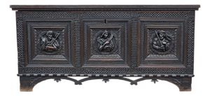 Neo-Medieval Hand-Carved Walnut Chest with Christian Iconography, 19th Century