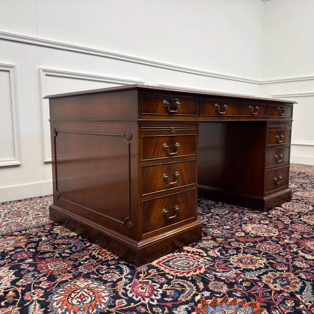 English Classic Desk with Green Leather Top For Sale - Image 5 of 18