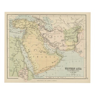 Antique Map of Western Asia, Mediterranean to the Indus and Arabia, 1870 For Sale