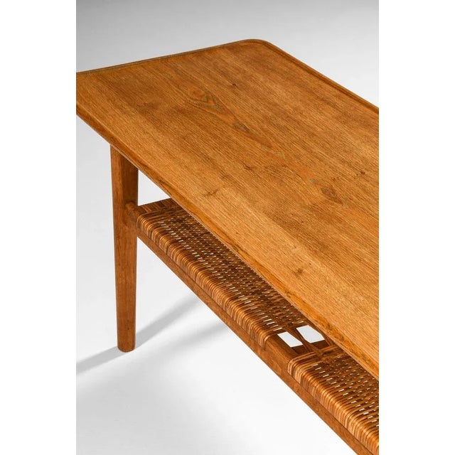 Brown Coffee Table in Oak and Woven Cane attributed to Hans Wegner, 1950s For Sale - Image 8 of 11