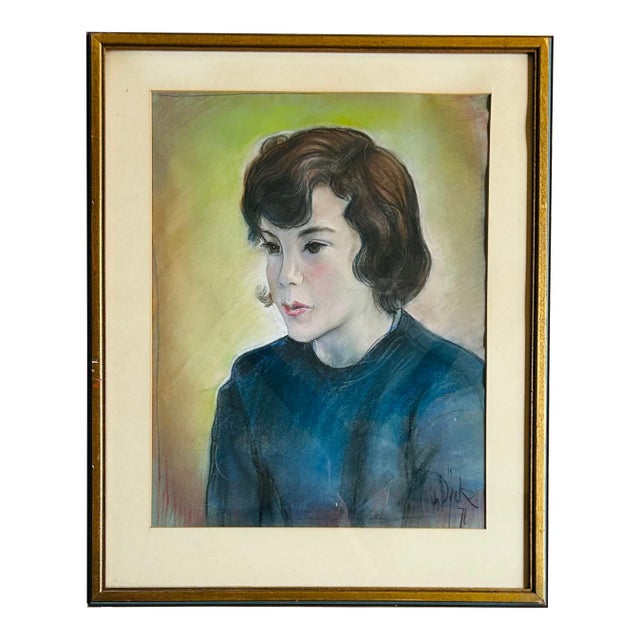 1970’s Pastel Portrait of Young Woman For Sale