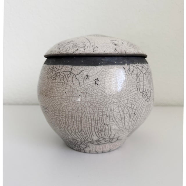 Vintage Raku Crackle Glaze Lidded Canister Box For Sale - Image 10 of 11