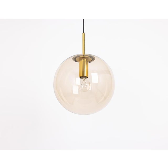 1970s Large Vintage Brass with Smoked Glass Ball Pendant Light from Limburg, Germany, 1970s For Sale - Image 5 of 9