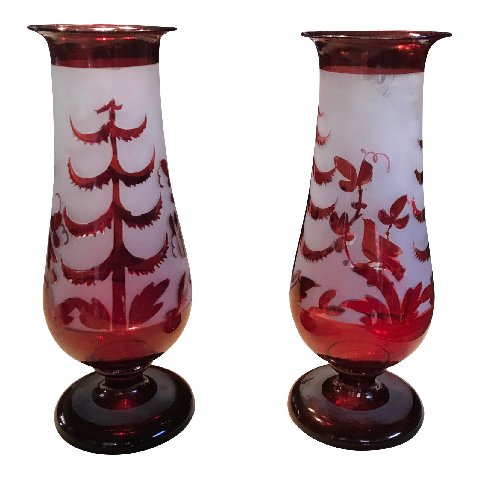 Antique Cranberry Red Hand Blown Glass Vases A Pair Chairish