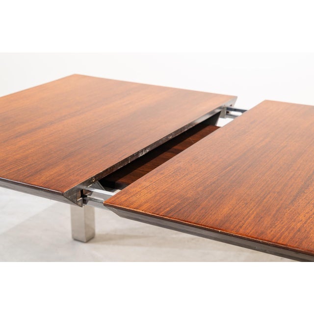 Extendable Dining Table in Stainless Steel and Walnut, 1970s For Sale - Image 12 of 13