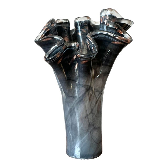 Vintage Italian Murano Glass Ruffle Vase For Sale