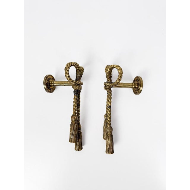 Metal Mid-Century Italian Hollywood Regency Brass Handles or Wall Hooks, 1970s, Set of 2 For Sale - Image 7 of 17