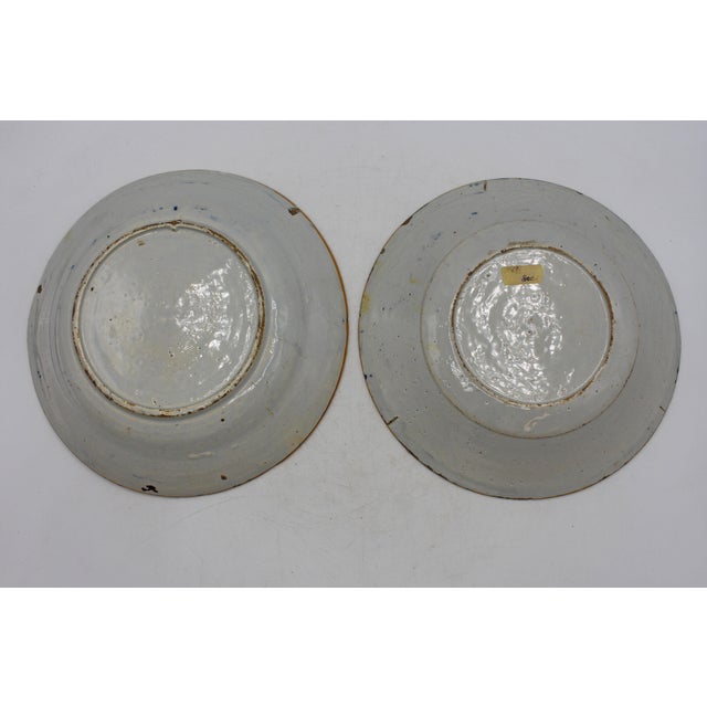 Delft Circa 1780 Dutch Pair of Delft Yellow Rim Blue & White Soup Plates For Sale - Image 4 of 4