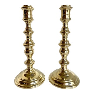 Pair of Vintage Brass Candlestick Holders Made in India For Sale