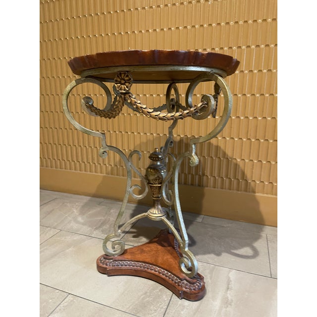 Late 20th Century French Style Mixed Metal and Scalloped Wood Top Accent Table For Sale - Image 11 of 11