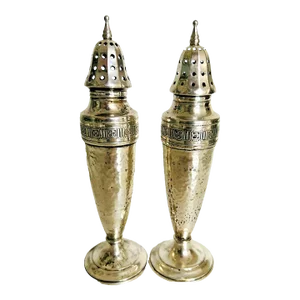Vintage Hammered Sterling Silver Cement Loaded Salt & Pepper Shaker- a Pair