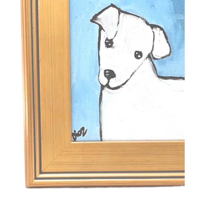 Charming folk-art doggie dog puppy portrait study, oil on artist's canvas panel. Signed by the artist "Diaz" in the lower...
