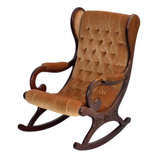 Vintage Scandinavian Rocking Chair in Velour and Dark Beech, 1960s For Sale