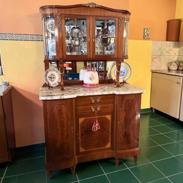 Wood Louis XVI Antique Commode Ormolu Carrara Marble Display Cabinet Vitrine Buffet For Sale - Image 7 of 18