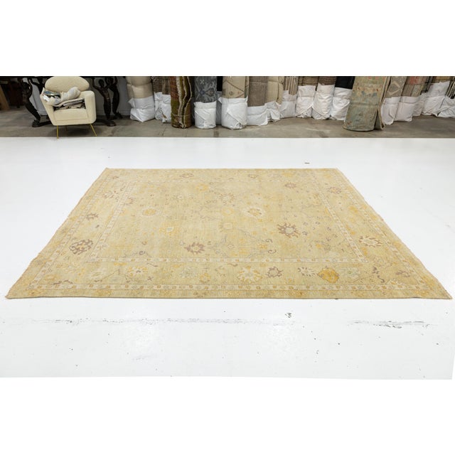 8 X 10 Handmade Contemporary Floral Oushak Style Wool Rug in Tan For Sale - Image 4 of 9