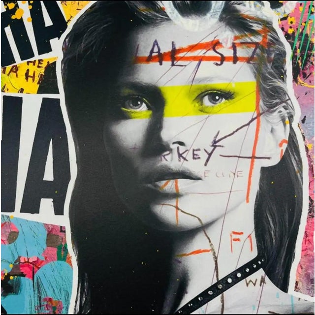 Kate Moss, a Street Art Mixed Media on Paper, Embellished by Hand by Airoh For Sale - Image 9 of 11