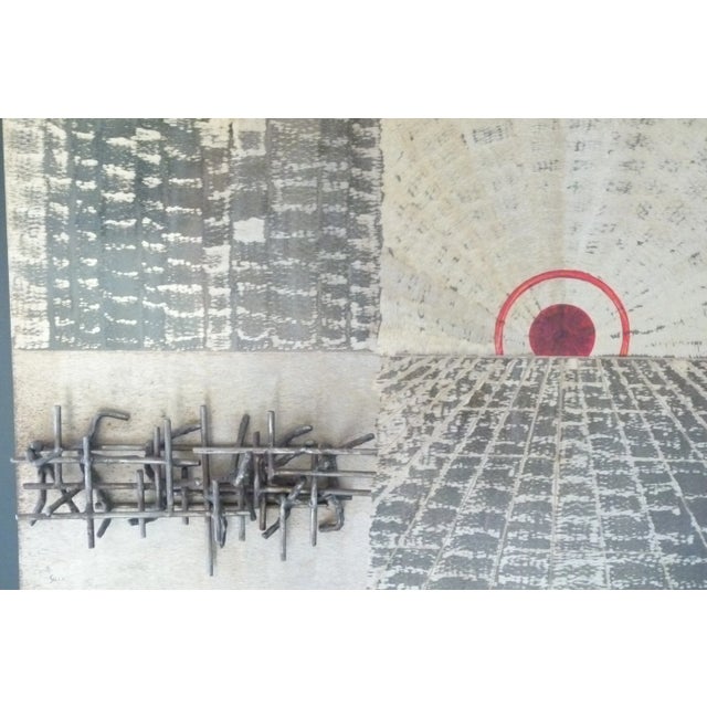 This glazed, handmade panel is backlit and is made from black chipboard, iron, and has a bronze panel. This piece has an...