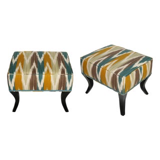 Pair of Newly Upholstered Ikat Flamestitch Benches For Sale