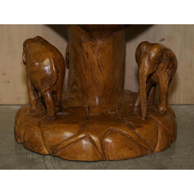 Vintage Hand Carved Elephant Stool with Ornate Decoration For Sale - Image 5 of 18