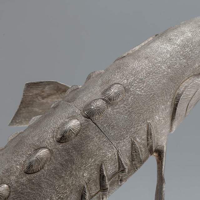 20th Century Elizabeth II Silver Sturgeon-Form Caviar Server from Asprey & Co, 1965, Set of 2 For Sale - Image 13 of 18