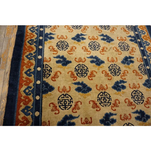 1890s Beige Field Ruyi Cloud Shou Symbols Antique Chinese Kansu Small Rug For Sale - Image 9 of 15