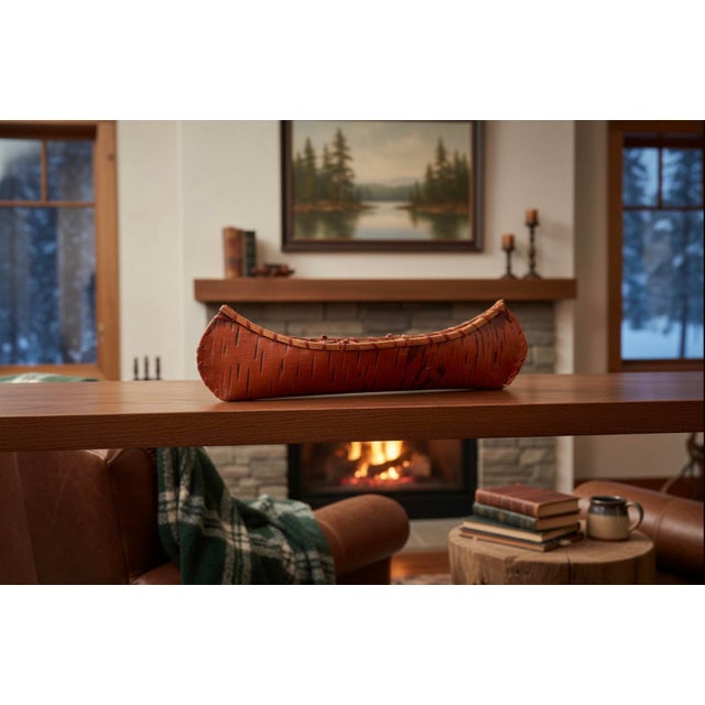 Wood Vintage 12" Handmade Birch Bark Canoe - Northwoods Folk Art For Sale - Image 7 of 7