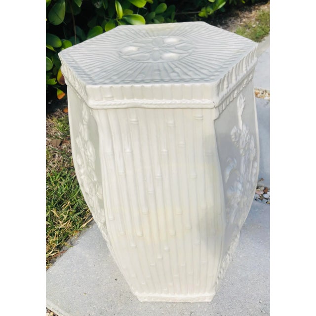 Vintage Chinoiserie Garden Stool With Faux Bamboo and Floral Motif For Sale - Image 4 of 10