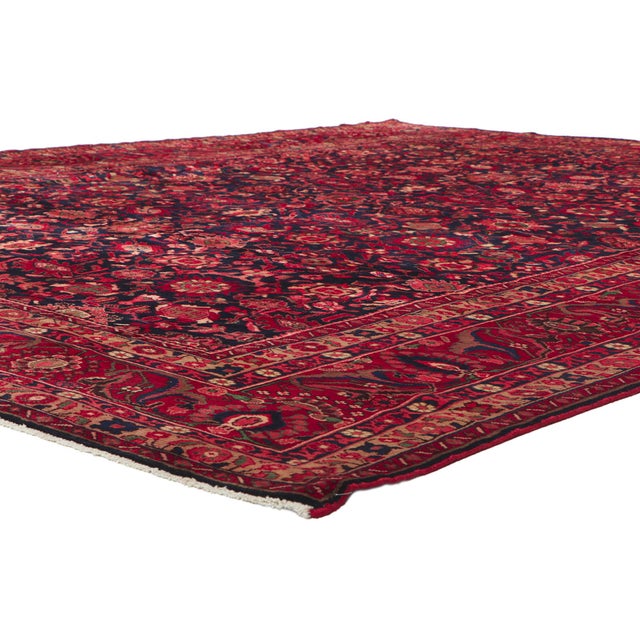61125 Vintage Persian Malayer Rug, 11'00 x 14'03. Emanating a timeless design and beguiling beauty in saturated colors,...